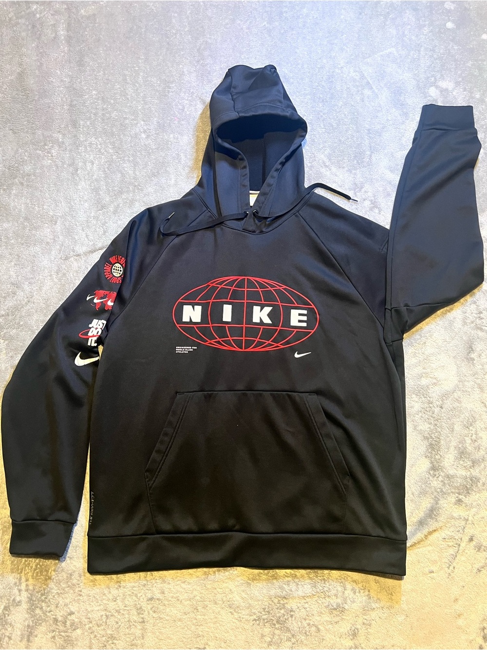 Nike Black Hoodie with Red Globe Graphic